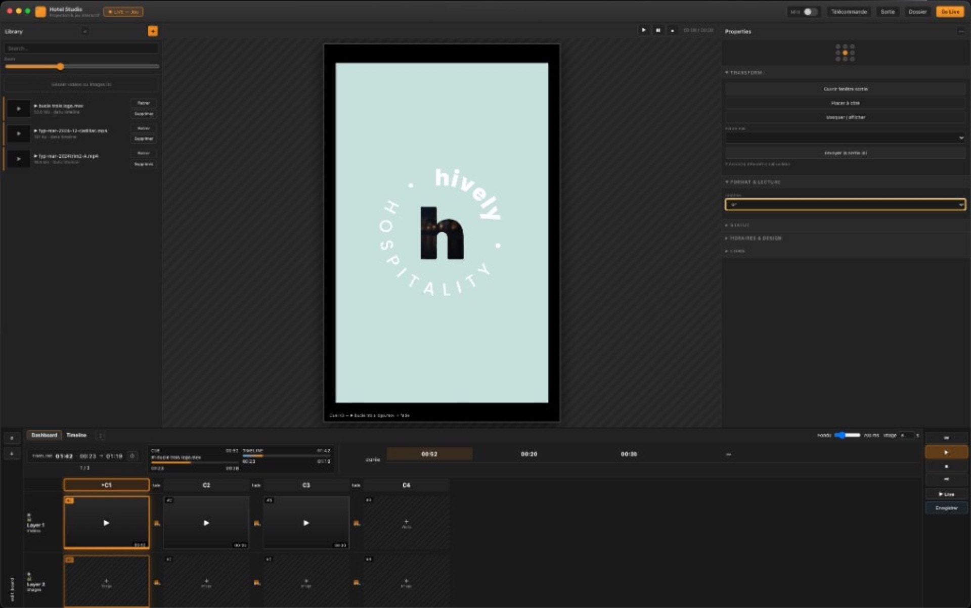 Hotel Studio — application de pilotage projection et jeu interactif